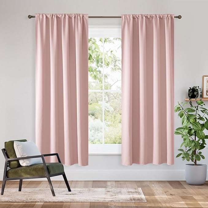 RYB HOME Bedroom Blackout Curtains 72 inches Long, 100% Blackout Thermal Insulated Noise Reducing Curtains for Living Room Nursury, 62 inches Wide by 72 inches Long, Baby Pink