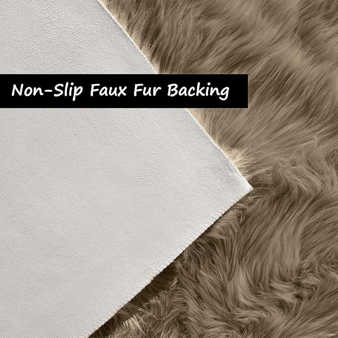 Goolela Area Rug 5x7 - Light Brown Beige - Fluffy Fuzzy Furry Carpet for Bedroom Living Room Faux Sheepskin Fur Shaggy Plush Washable Rectangle
