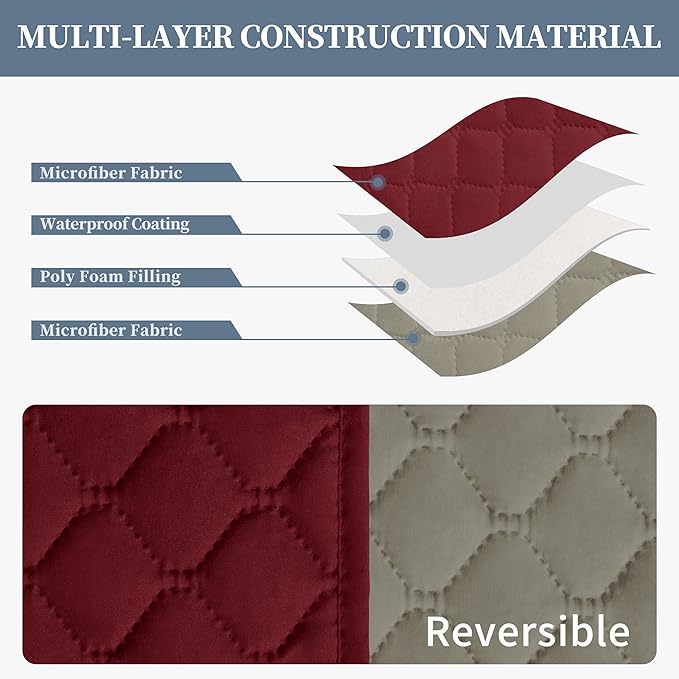 ISSUNTEX Double Protection 100% Waterproof Sofa Covers for Living Room, Couch Covers for 3 Cushion Couch Sofa, Reversible Furniture Protector Sofa Cover for Dogs (Oversized Sofa, Christmas Red/Beige)