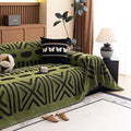 HANDONTIME Boho Couch Cover Geometric Striped Pet Covers for Couches and Sofas Olive Green and Black Dog Cover for Couch Pet Friendly Chenille Sectional Sofa Covers for Pets Washable, 71" X 118"