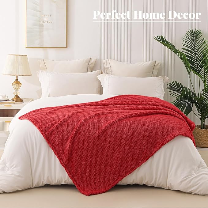 Whale Flotilla Extra Large Fuzzy Fleece Throw Blanket for Couch, 50x70 Inch Fluffy Warm Soft Jacquard Blankets for All Season, Lightweight and Cozy, Red