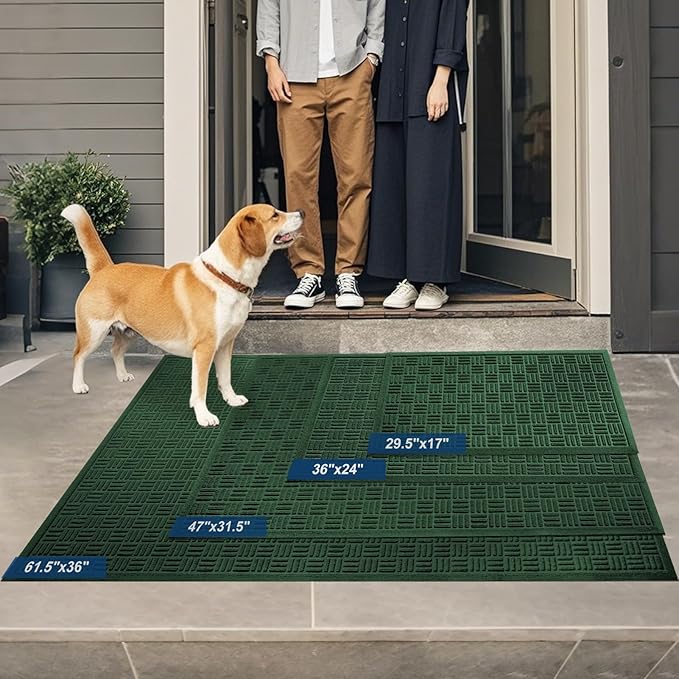 Mibao Front Door Mat Indoor Outdoor Entrance, Dirt Trapping Welcome Mats, Non-Slip Doormats, Low Profile Front Entryway, 36" x 24", Green