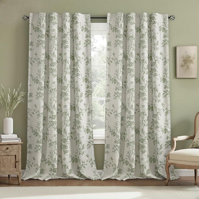 Floral Blackout Curtains Sage Green Printed Curtains Floral Blackout Curtains Farmhouse Boho Cottagecore Spring Curtains for Bedroom Modern Living Room