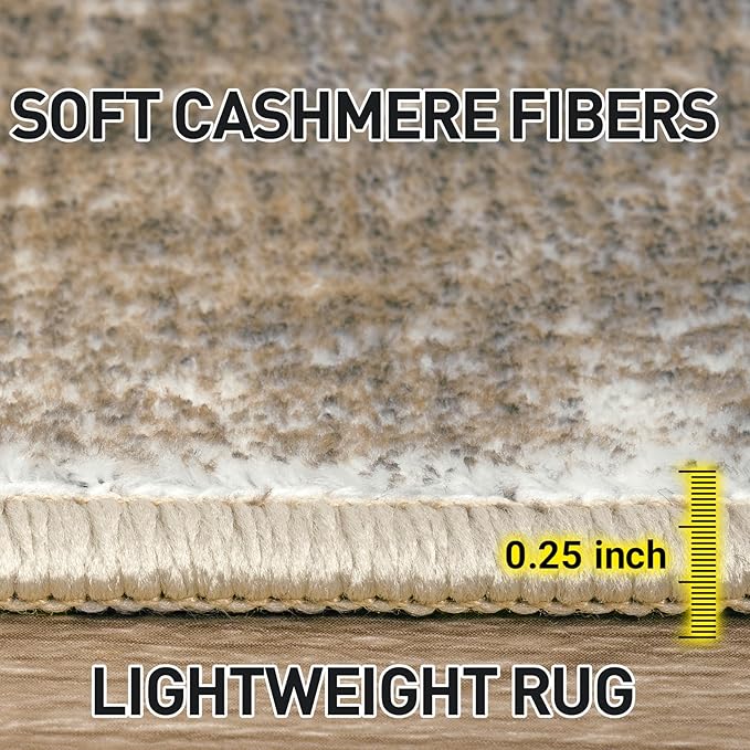 9x12 Area Rugs Washable Rug: Modern Abstract Living Room Rug Soft Anti-Skid Thin Carpet Indoor Floor Non-Shedding Carpets for Bedroom Dining Room Farmhouse Nursery Home Office Brown White