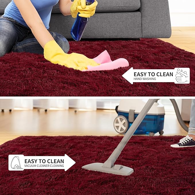 Tepook Soft Fluffy Rugs for Bedroom, 4x6 Area Rug for Living Room, Modern Shaggy Room Rug for Kids Boys Girls, Plush Throw Rugs Indoor Nursery Home Decor Rug with Non-Slip Bottom, Burgundy Red