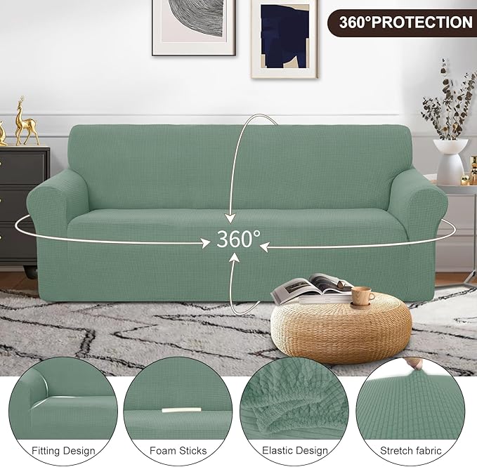 U-NICE HOME Stretch Couch Cover Sofa Cover Sofa Slipcover Furniture Protector for 3 Cushion Couch Sofa Pet Friendly(Sofa, Cyan)