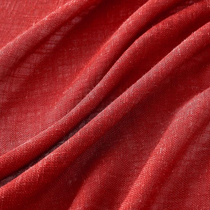MIULEE Red Linen Short Curtains 63 Inch Length 2 Panels for Kitchen Bedroom, Christmas Soft Thick Linen Textured Window Drapes Living Room Semi Sheer Light Filtering Back Tab Burlap Look Decor