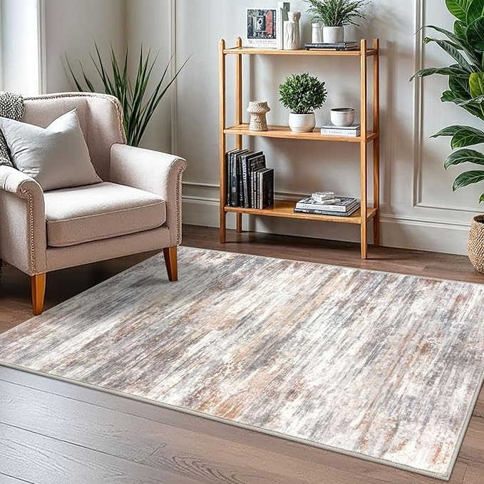 KOZYFLY Abstract Modern 3x5 Ft Area Rug in Multi Grey/Orange - Non-Slip and Machine Washable Indoor Rug, Versatile for Entryway, Kitchen, Living Room, Bedroom, Laundry Door Mat