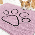 OLANLY Dog Door Mat for Muddy Paws 30x20, Paw Print Design, Absorbs Moisture and Dirt, Non-Slip Washable Doormat, Quick Dry Chenille Mud Mat for Dogs, Entry Indoor Entryway Carpet, Dusty Rose