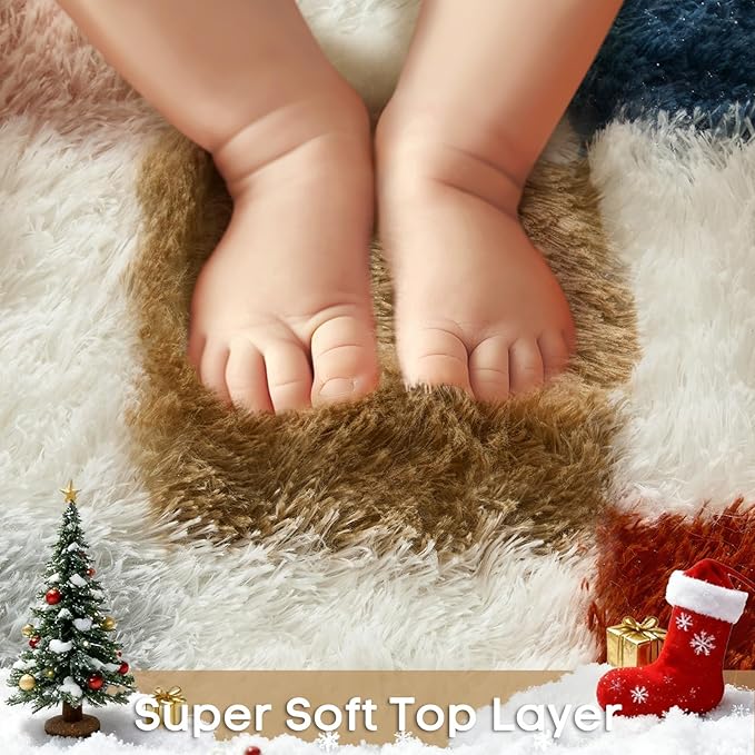 Ophanie Checkered Rainbow Rug for Living Room Bedroom,Colorful Fluffy Soft Cute Fuzzy Area Rugs, Shag Plush Shaggy Bedside Floor 4x6 Furry Carpet for Kids Baby Teen Dorm Nursery Home Decor Aesthetic