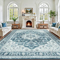 Lofus 8x10 Washable Area Rug, Vintage Floral Rugs for Living Room, Bedroom, Dinning Room, Low Pile Large Area Rugs with Non-Slip Backing, Sunflower Print Pattern, Neutral Blue