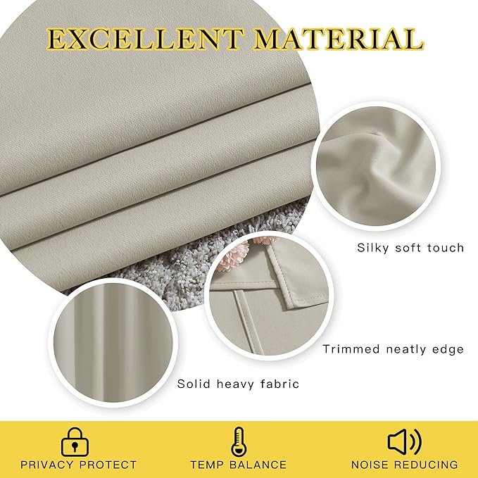 NICETOWN Room Darkening Draperies Curtain Panels - Window Treatment Thermal Insulated Solid Grommet Room Darkening Curtains/Panels/Drapes for Bedroom (Natural, Set of 2, 80 by 95 Inch)