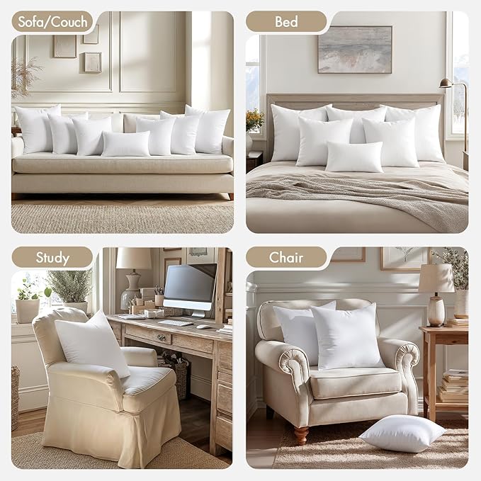 MIULEE Pillows Inserts, Pack of 4 14x14 Inch 100% Virgin Microfiber Filling Throw Pillows for Bed Couch Sofa