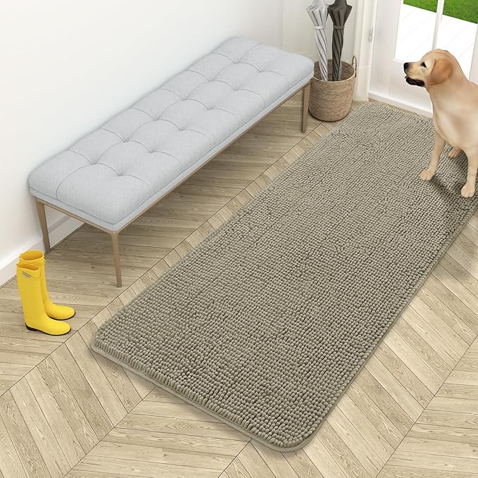 OLANLY Dog Door Mat for Muddy Paws 54x24, Absorbs Moisture and Dirt, Absorbent Non-Slip Washable Doormat, Quick Dry Chenille Mud Mat, Entry Indoor Entryway Carpet for Inside Floor, Warm Taupe