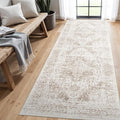 4x8 Washable Hallway Runner Rug - Wide Kitchen Runners Vintage Low Pile Carpet Soft Thin Floor Runner with Rubber Backing for Entryway Bedroom Living Room Home Decor (Cream/Camel)