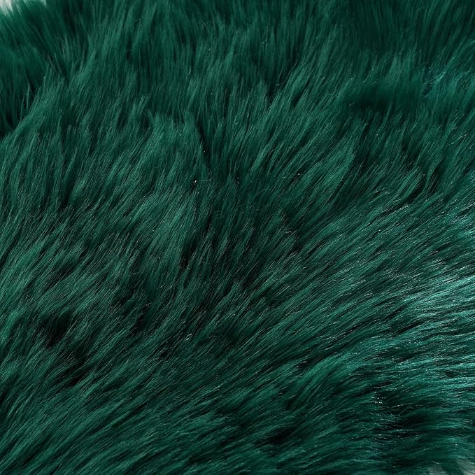 EasyJoy Ultra Soft Fluffy Rugs Faux Fur Rug Chair Cover Seat Pad Fuzzy Area Rug (2x6 ft Rectangle, Dark Green)