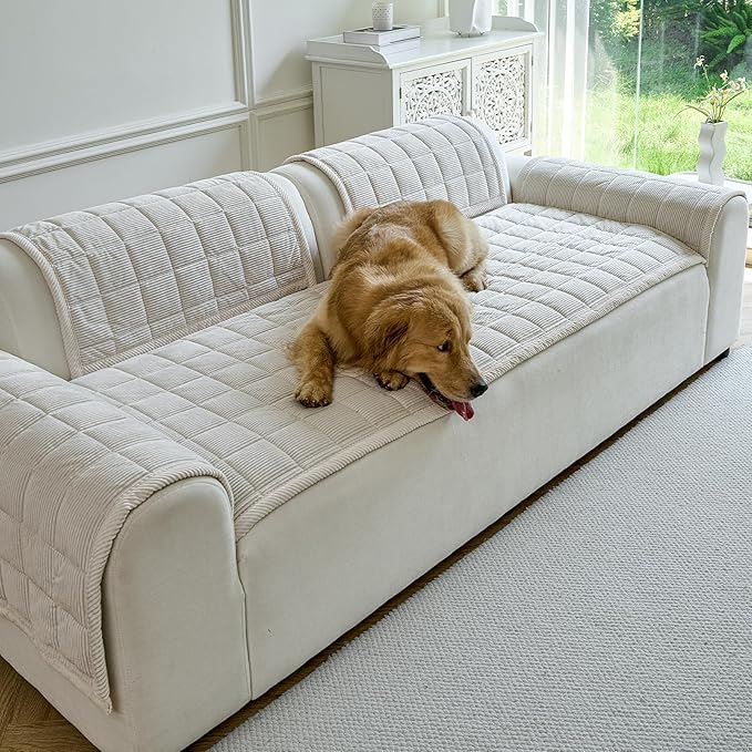 Couch Covers for Dogs Washable, Non Slip Couch Covers for Loveseat Sofa Pet Friendly, Soft Fuzzy Sofa Covers for Pet, Dog Couch Cover Furniture Protector(1PC,Beige White,27.6"x59.1")