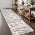 KOZYFLY Modern Abstract Washable Rug Runner 2x8 Hallway Runner Rug Non-Slip Soft Kitchen Runner Rugs, Print Grey/Light Beige/Brown Striped Carpet Runner for Entryway Bathroom
