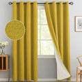Yakamok Mustard Yellow Linen Curtains 100% Blackout 84 Inches Long,Room Darkening Textured Curtains for Living Room Thermal Grommet Bedroom Curtain 2 Panels with White Liner