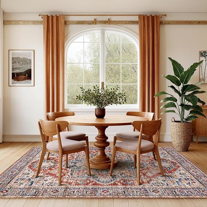AMADA HOMEFURNISHING 5x7 Area Rugs, Washable Living Room Rug Low-Profile with Non-Slip Backing & Durable Edge Binding, Vintage 5x7 Rugs for Living Room, Bedroom, Dinning Room