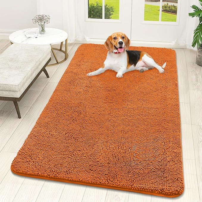 OLANLY Dog Door Mat for Muddy Paws 59x32, Absorbs Moisture and Dirt, Absorbent Non-Slip Washable Doormat, Quick Dry Chenille Mud Mat for Dogs, Entry Indoor Entryway Carpet for Inside Floor, Clay