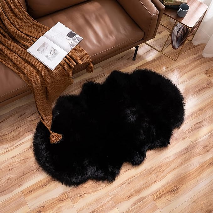 MIULEE Luxury Super Soft Fluffy Area Rug Faux Fur Sheepskin Rug Decorative Plush Shaggy Carpet for Bedside Sofa Floor Nursery Halloween 3 x 5 Feet, Black