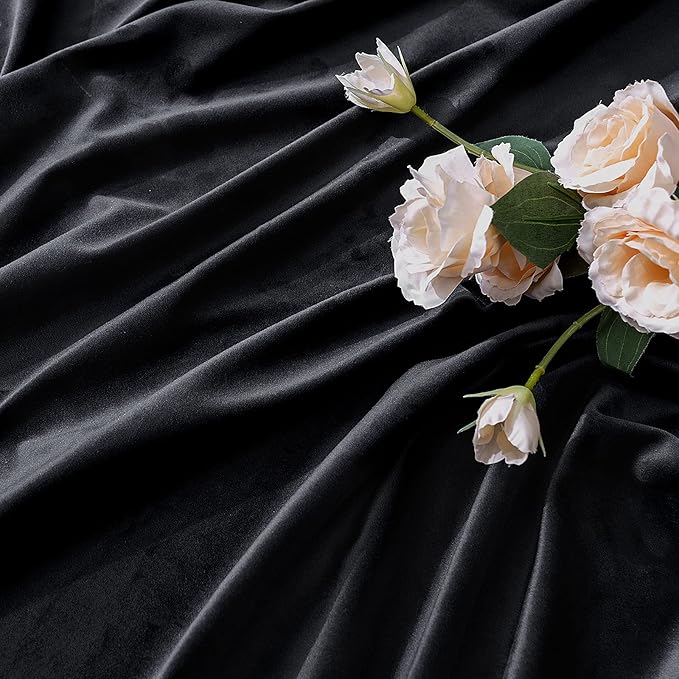 MIULEE Black Velvet Curtains 96 inches 2 Panels - Luxury Blackout Curtains for Bedroom Living Room Thermal Insulated Super Soft Window Drapes Rod Pocket & Back Tab Halloween Decor, W52 x L96 inches