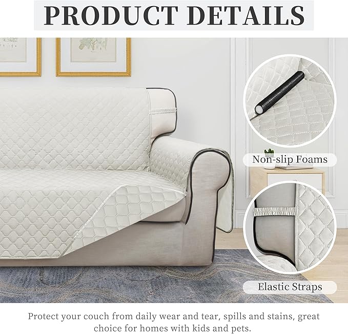 ISSUNTEX Double Protection 100% Waterproof Sofa Covers for Living Room, Reversible Couch Covers for 3 Cushion Couch Sofa, Furniture Protector Sofa Cover for Pets (X Large, Ivory/Ivory)