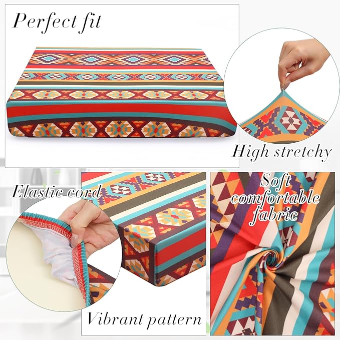 Newwiee 8Pcs Patio Cushion Covers Stretch Outdoor Cushion Cover Replacement for Patio Furniture Sofa Couch Slipcovers, Soft Flexibility Washable Furniture Protector(Argyle,Vintage Color)