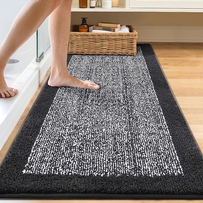 70x24 Long Bathroom Rugs Washable Non Slip, Dark Grey Bath Mat for Bathroom Floor Tub, Soft Absorbent Quick Dry Mats for Shower, Bathtub,Home Decor