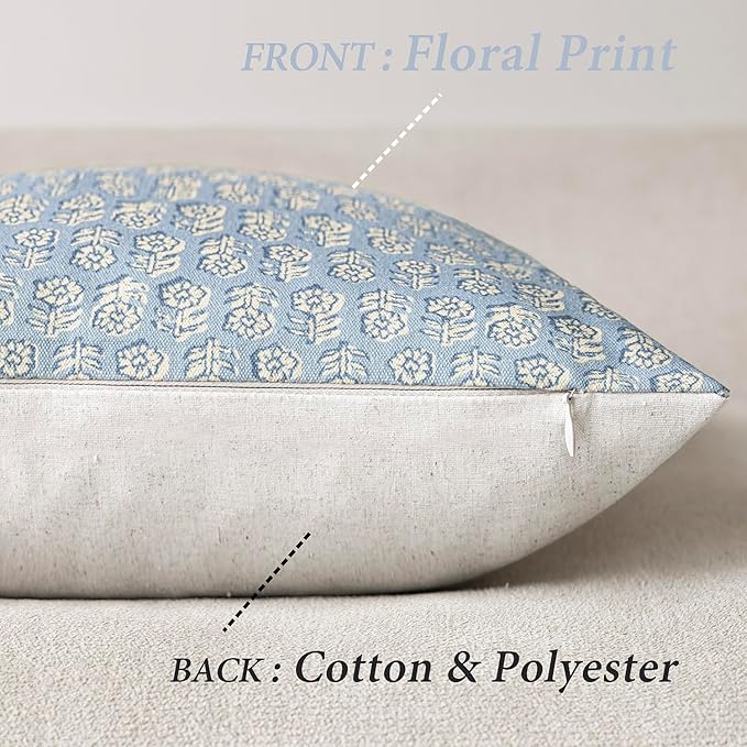 Foindtower Set of 2 Decorative Vintage Floral Print Throw Pillow Covers Neutral Modern Farmhouse Cushion Covers Boho Home Decor for Sofa Couch Chair Bedroom Living Room Outdoor,22×22 Inch,Powder Blue