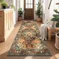 Yamaziot Washable Runner Rug, 3x8 Non-Slip Boho Vintage Hallway Rug with Rubber Backing, Low Pile Faux Wool Distressed Carpet Runner for Bedroom, Kitchen, Laundry, Entrance