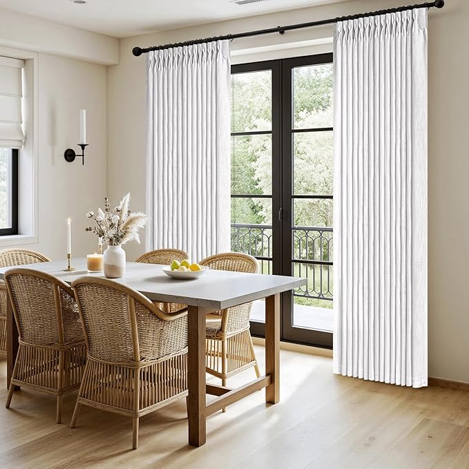 MIULEE Pinch Pleated White Thick Linen Curtains 90 Inches Long 2 Panels, Linen Texture Memory Trained Drapes for Living Room Bedroom, Pinch Pleat Back Tab Light Filtering Farmhouse Window Curtains