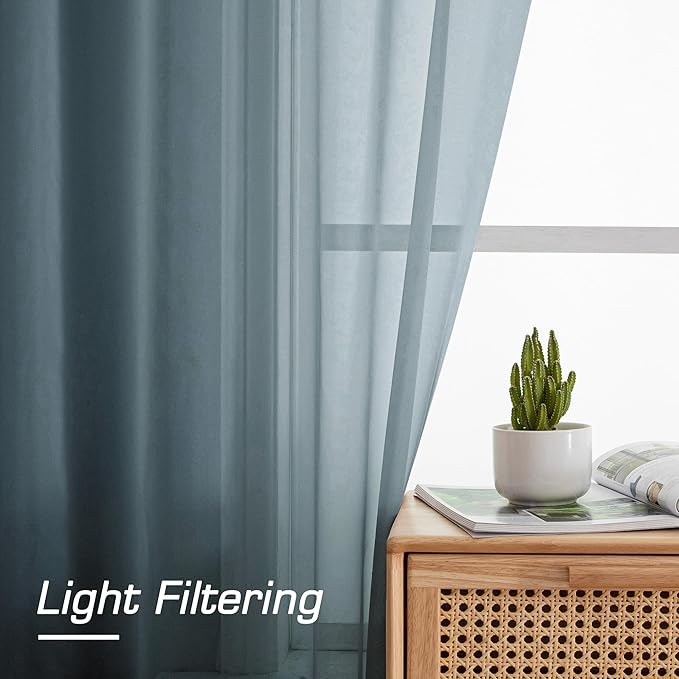 OWENIE Dusty Blue Sheer Curtains 90 Inches Long 2 Panels Set for Living Room Bedroom, Light Filtering Rod Pocket Clear Sheer Curtain 2Pcs, Each 42" W x 90" L, Total 84 Inch Width