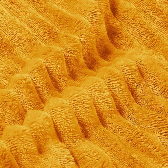 BEDELITE Fleece Blanket King Size – 3D Ribbed Jacquard Soft and Warm Decorative Fuzzy Blankets – Cozy, Fluffy, Plush Lightweight Throw Blankets for Couch, Bed, Sofa(Mustard Yellow, 108x90 inches)