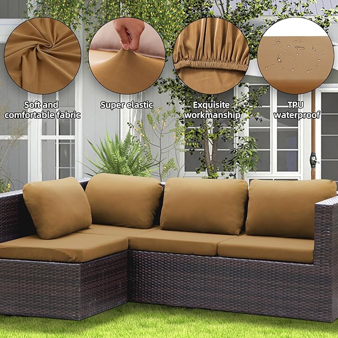 Outdoor Cushion Covers Set,12PCS Patio Furniture Couch Seat Slipcovers, Replacement for Sofa Sectional Chair(Cover，Only)