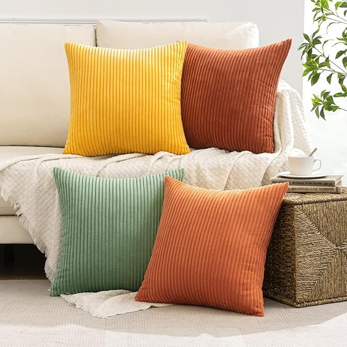 MIULEE Decorative Throw Pillow Covers 24x24 Inch Set of 4, Vibrant Cushion Covers Vintage Retro Home Decor, Mix and Match Color Clash Design for Sofa Couch Bed Living Room Yellow Rust Green