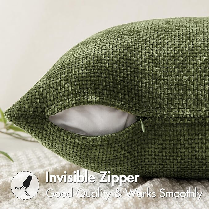 MIULEE Pack of 2 Couch Throw Pillow Covers 20x20 Inch Olive Green Modern Boho Accent Decorative Pillow Covers Soft Chenille Farmhouse Cushion Covers for Home Decor Bed Sofa Living Room