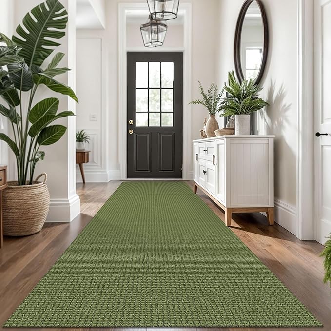 KOZYFLY Extra Long Runners for Hallways 3x14 ft Washable Kitchen Runner Non Slip Rubber Backed Hallway Rug Cotton Entryway Runner Rug Floor Carpet for Indoor Hall, Kitchen,Bright Green/Earthy Green