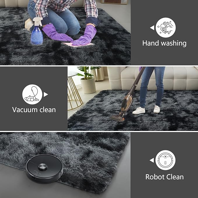 9X12 Large Area Rugs for Living Room Bedroom,Big Shag Rug for Bedroom Dorm,Soft Fluffy Indoor Carpet Nursery Rugs for Kids Girls Room Home Decor(Mottling Black, 9X12 Feet)