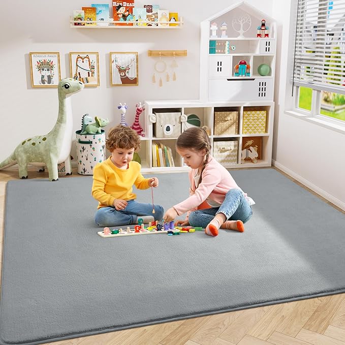 Amearea Large Modern Area Rugs for Bedroom Living Room, 8x10 Feet Grey Thickened Memory Foam Rug, Fluffy Indoor Washable Rugs Non Slip Minimalist Carpet for Boys Girls Dorm Nursery Room Decor