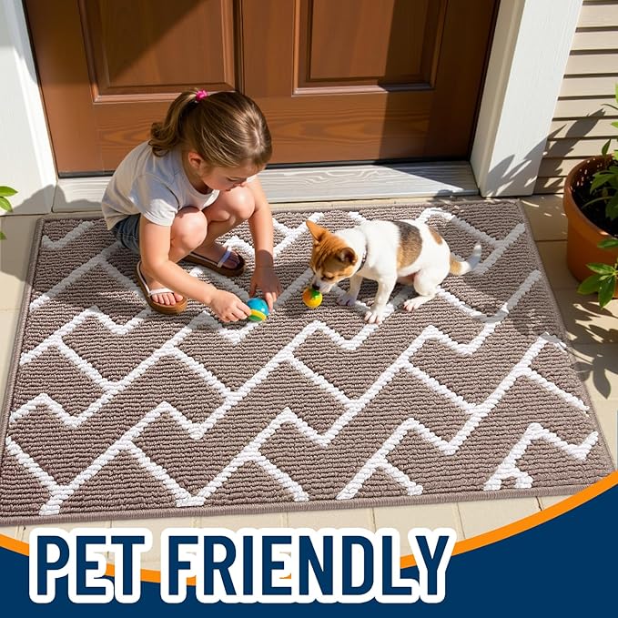 OLANLY Front Door Mat, Non-Slip Rubber Backing, Dirt Resistant and Absorbent, Washable, Easy to Clean Low-Profile Indoor Doormat for Back Door, Entryway, Inside Entrance, 48x32, Brown