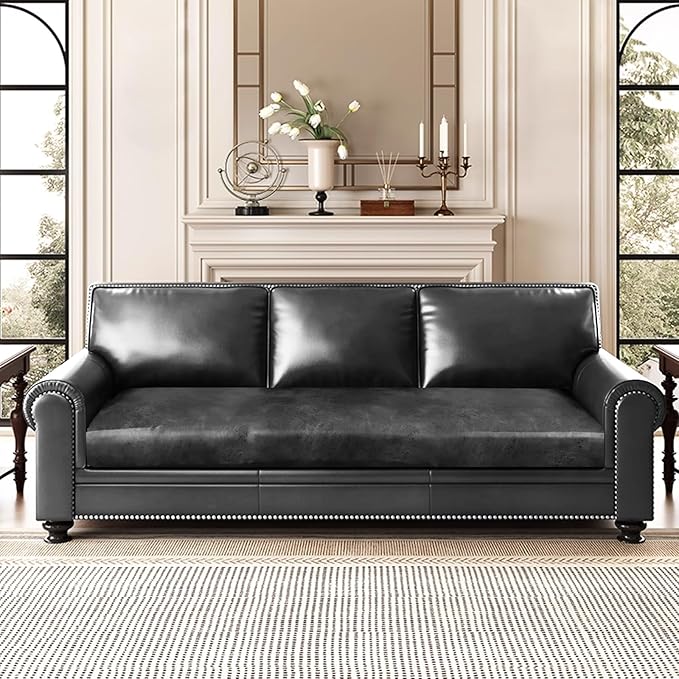 Leather Look Couch Cushion Covers Sofa Seat Slipcovers Sets Couches Furniture Protector for Sectional Armchair Loveseat Pets Kids Stretch Spandex Fabric (1 Cushion Sofa, Dark Grey)