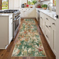 Washable Area Rugs 2'x6' Non-Slip Modern Abstract Soft for Living Room Entryway Bedroom Nursery, Print Pattern, Green Orange Rust Red Cream Colorful
