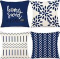 YCOLL Pillow Covers 16x16 Set of 4, Modern Sofa Throw Pillow Cover, Decorative Outdoor Linen Fabric Pillow Case for Chair Sofa Couch Bed Car, Dark Blue