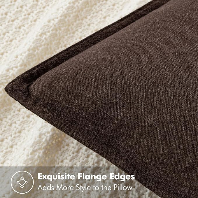 MIULEE Decorative Linen Euro Sham Pillow Covers 26x26 Dark Brown Boho Farmhouse Neutral Winter Couch Throw Pillows for Bed Pack of 2 Accent Modern Pillowcase Sofa Livingroom Home Decor