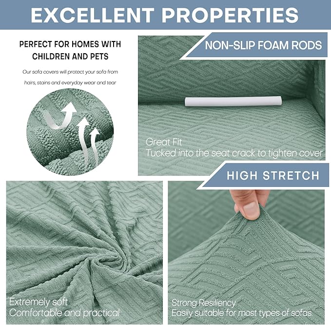 ZNSAYOTX 1 Piece Jacquard Couch Covers for 3 Cushion Couch High Stretch Sofa Cover for Pets Dogs Anti Slip Extra Large Sofa Slipcovers Furniture Protector (X-Large,New Pattern Pea Green)