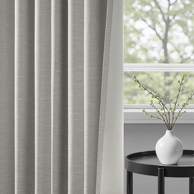 Topfinel 102 Inches Long Linen Blackout Curtains for Bedroom Living Room 100% Black Out Thermal Insulated Ring Hooks Room Darkening Drapes Dark Grey Curtain with Back Tab Rod Pocket 52x102 2 Panels