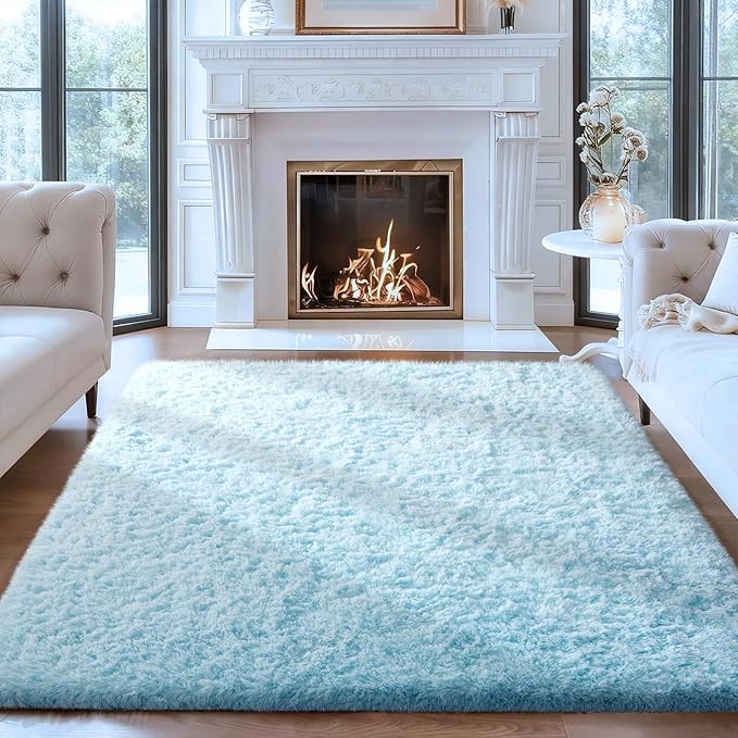 Ophanie Light Blue Rug, Boys 4x6 Rugs for Bedroom Carpet Nursery Aesthetic, Kids Playroom Area Rugs for Girls Teen Home Decor, Fluffy Shag Bedside Floor Living Room Carpet
