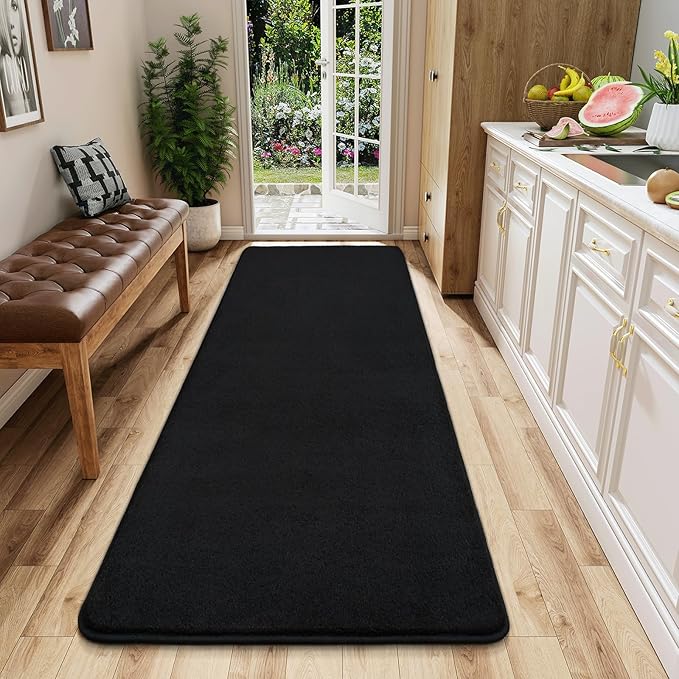 AROGAN Shag Runner Rug for Hallways, 2x6 Feet Washable Rugs with Memory Foam for Bedroom, Entryway Indoor Fluffy Throw Rug for Bedside Living Room Kids Girls Nursery Dorm Room Decor, Black